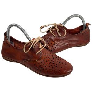 Pikolinos Brown Perforated Leather Lace Up Oxford Flat Shoes Women’s Size 37